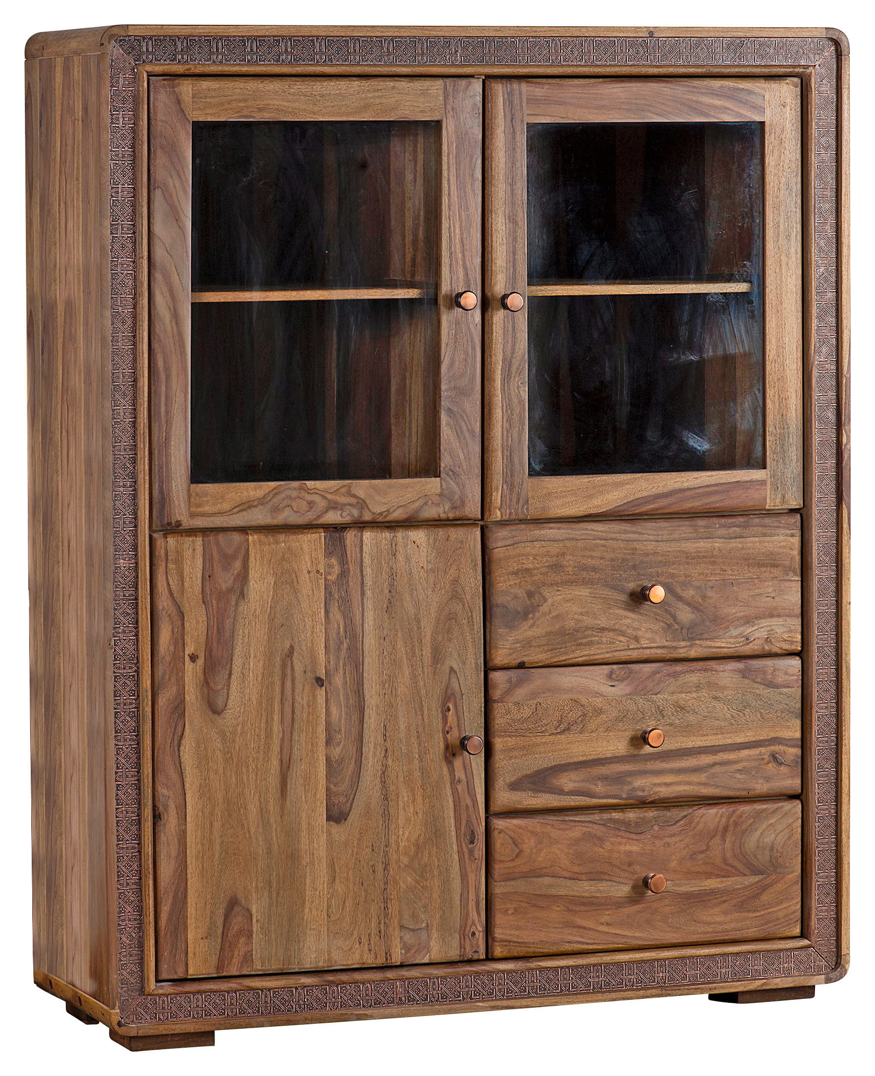 VYSOKÁ KOMODA, akácia, farba indického palisandra, medená, 115/145/40 cm - medená/prírodná farba, Lifestyle, kov/drevo (115/145/40cm) - Landscape