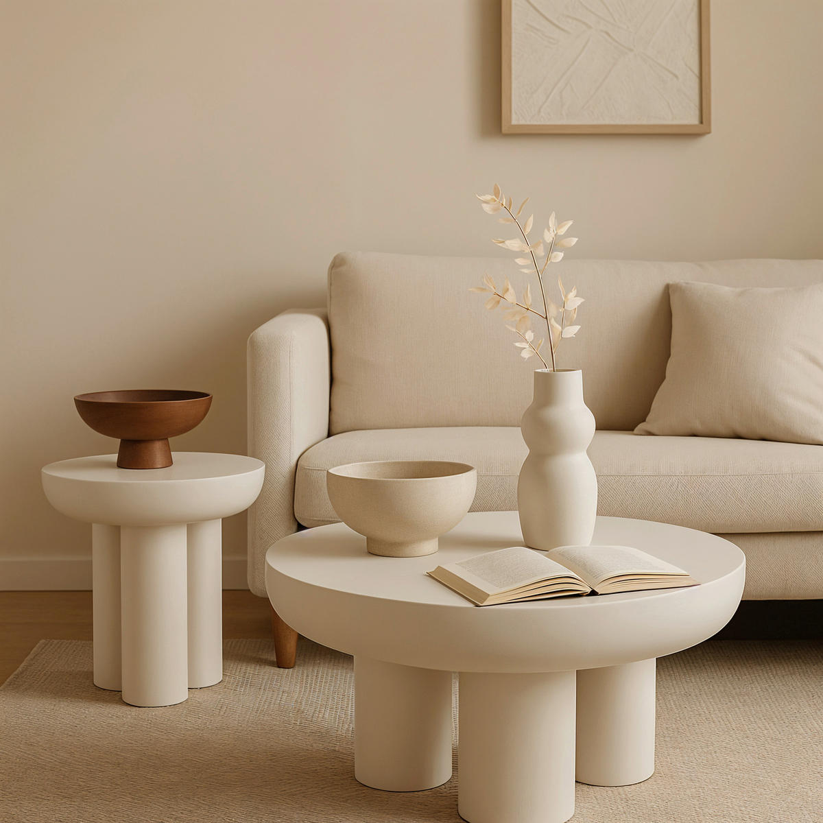 BEISTELLTISCH in Stein, Holzwerkstoff 50/50/47 cm  - Weiß, Design, Holzwerkstoff/Stein (50/50/47cm) - MID.YOU