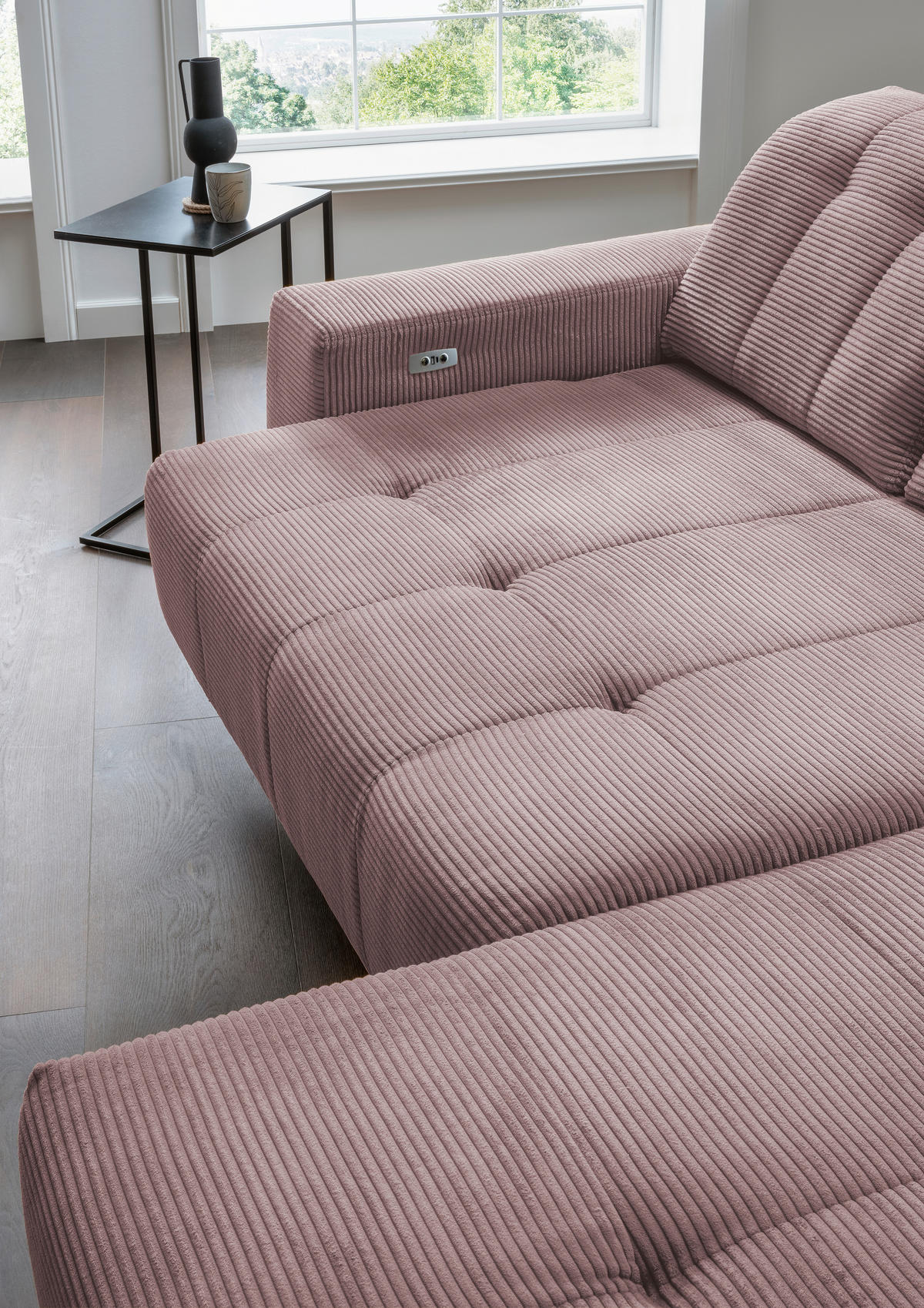 ECKSOFA in Cord Rosa  - Schwarz/Rosa, Modern, Textil/Metall (261/200cm) - Livetastic