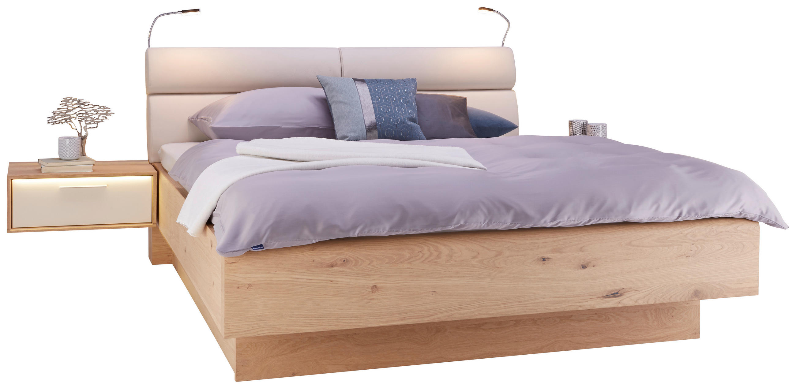 BETTANLAGE in Eichefarben, Sandfarben  - Sandfarben/Eichefarben, KONVENTIONELL, Holzwerkstoff/Textil (180/200cm) - Dieter Knoll