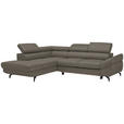 ECKSOFA in Echtleder Graubraun  - Graubraun/Schwarz, Design, Leder/Metall (220/270cm) - Novel