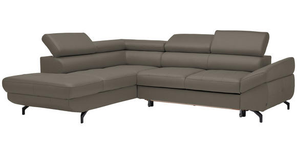 ECKSOFA in Echtleder Graubraun  - Graubraun/Schwarz, Design, Leder/Metall (220/270cm) - Novel