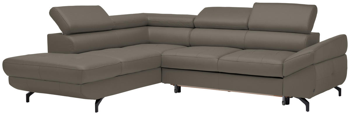 ECKSOFA in Echtleder Graubraun  - Graubraun/Schwarz, Design, Leder/Metall (220/270cm) - Novel