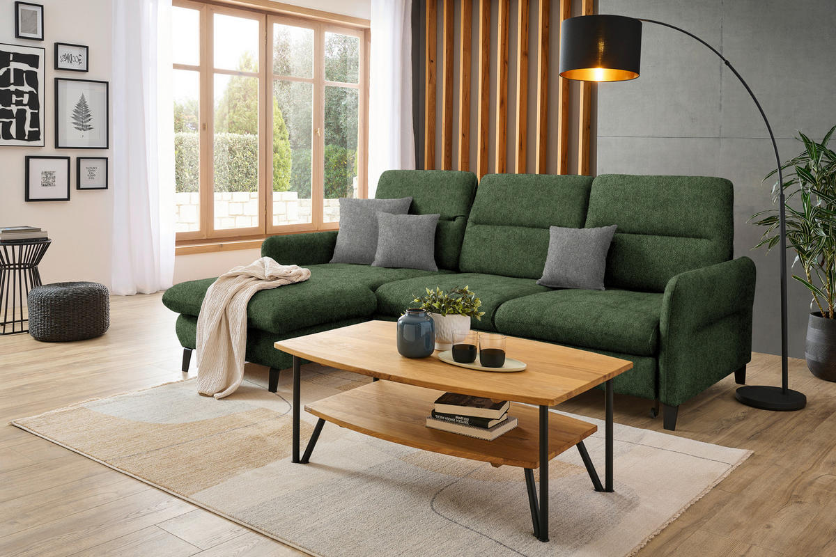 ECKSOFA Olivgrün Flachgewebe  - Schwarz/Olivgrün, KONVENTIONELL, Textil/Metall (190/254cm) - Livetastic