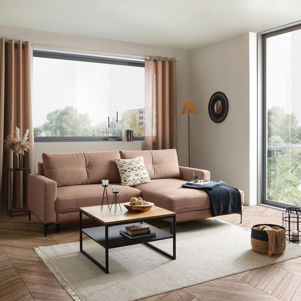 ECKSOFA in Rosa  - Schwarz/Rosa, Modern, Textil/Metall (238/162cm) - Ondega