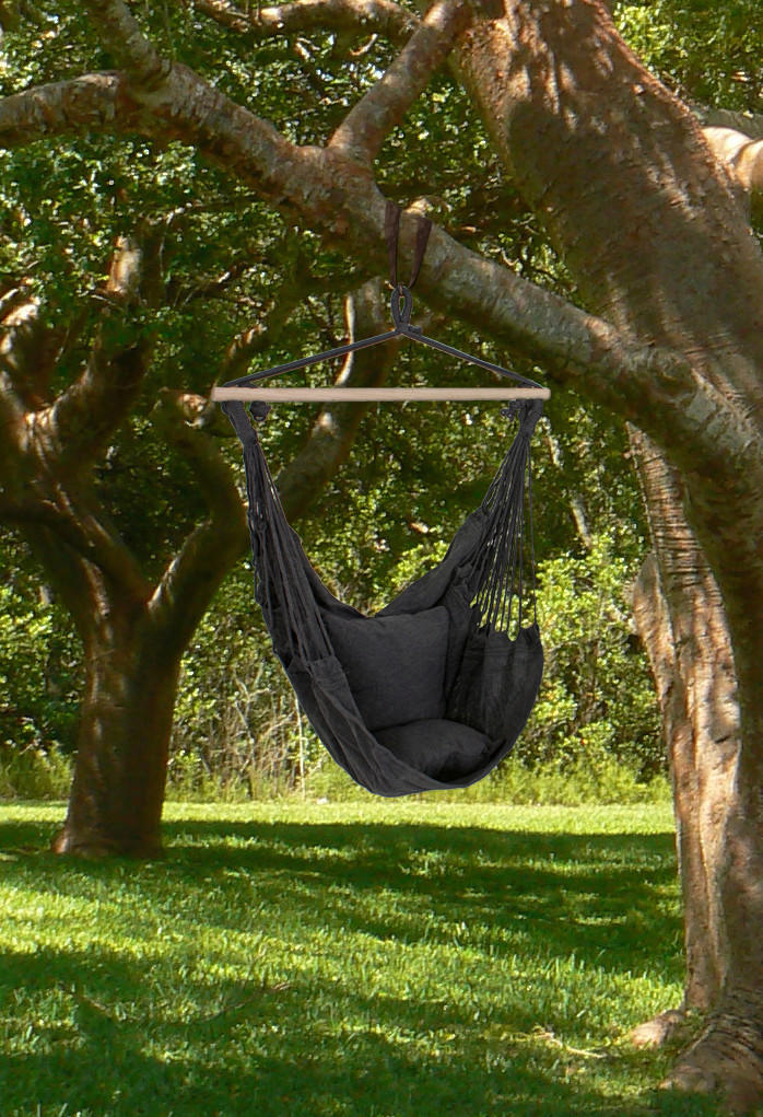 HÄNGESESSEL  - Hellbraun/Anthrazit, Trend, Holz/Textil (90/120/60cm) - Gardenson