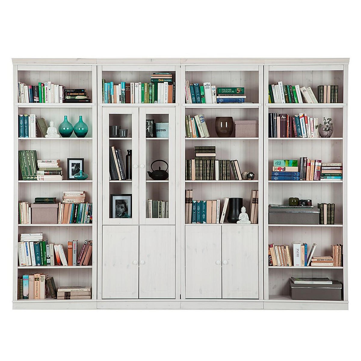 WOHNWAND 4-teilig  in Weiß, Kieferfarben  296/223/34 cm  - Weiß/Kieferfarben, Design, Glas/Holz (296/223/34cm) - Livetastic