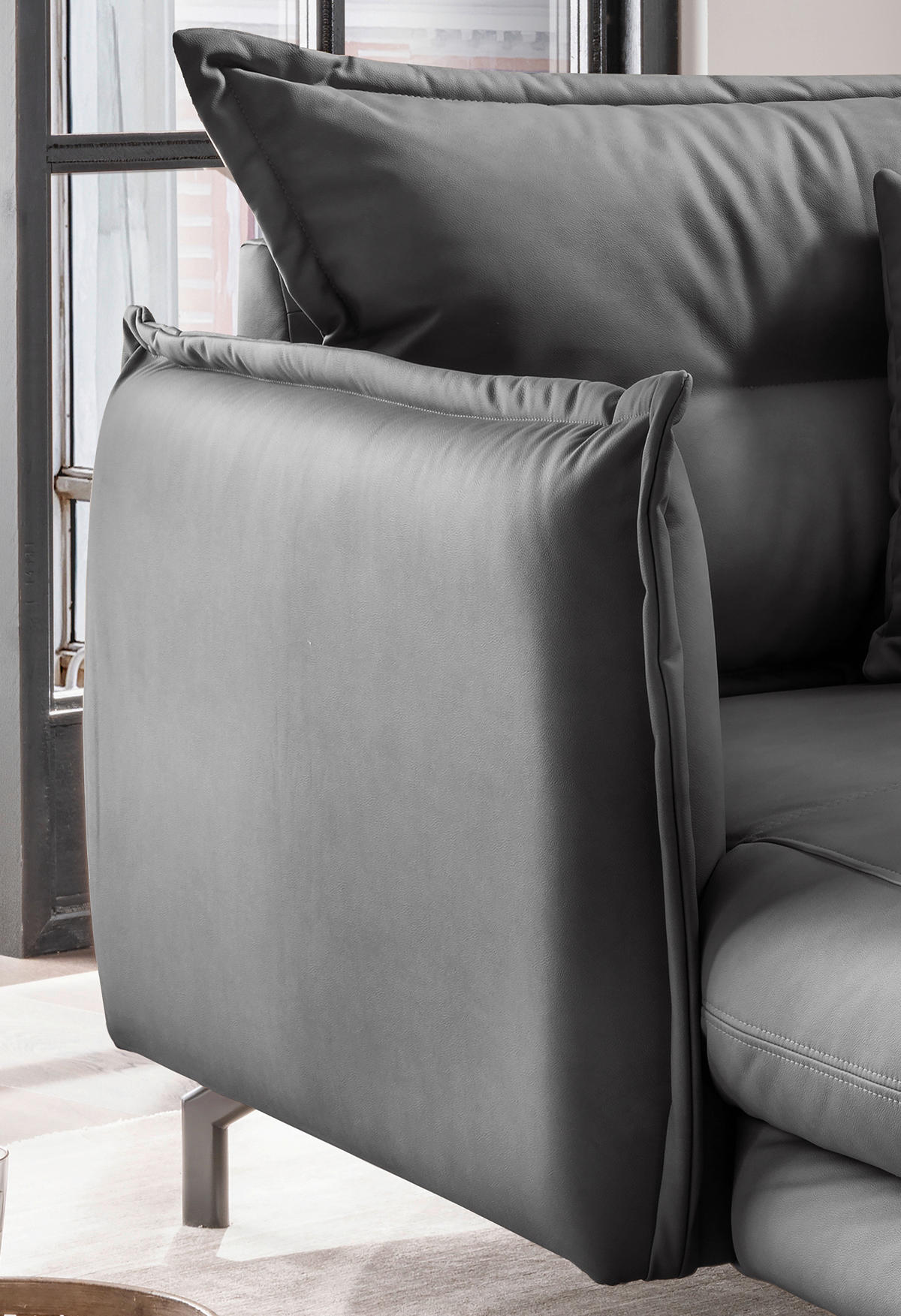 XXL-SESSEL in Lederlook Anthrazit  - Anthrazit/Schwarz, Modern, Textil/Metall (111/101/167cm) - Livetastic