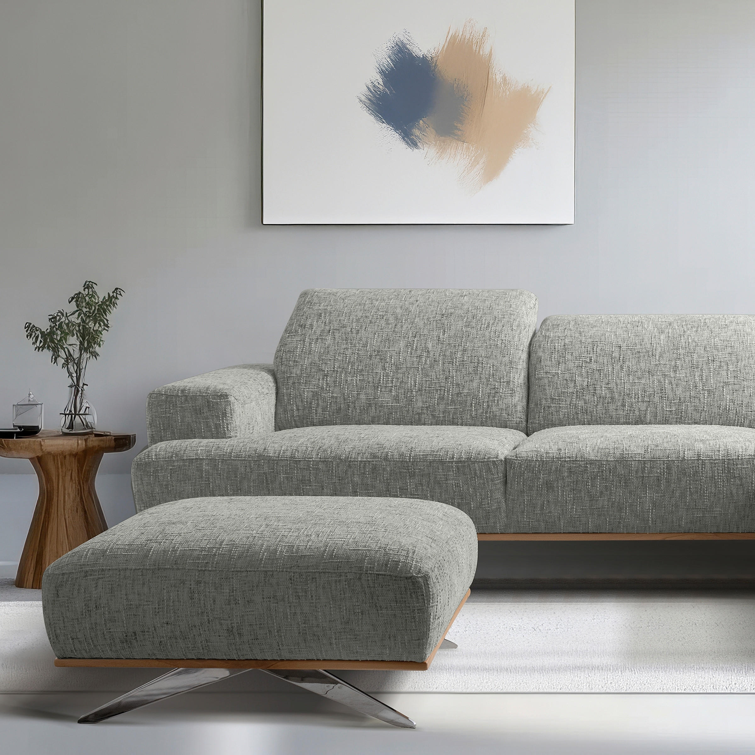 HOCKER PORTLAND Struktur Grau  - Chromfarben/Naturfarben, Design, Holz/Textil (95/46/80cm) - Livetastic