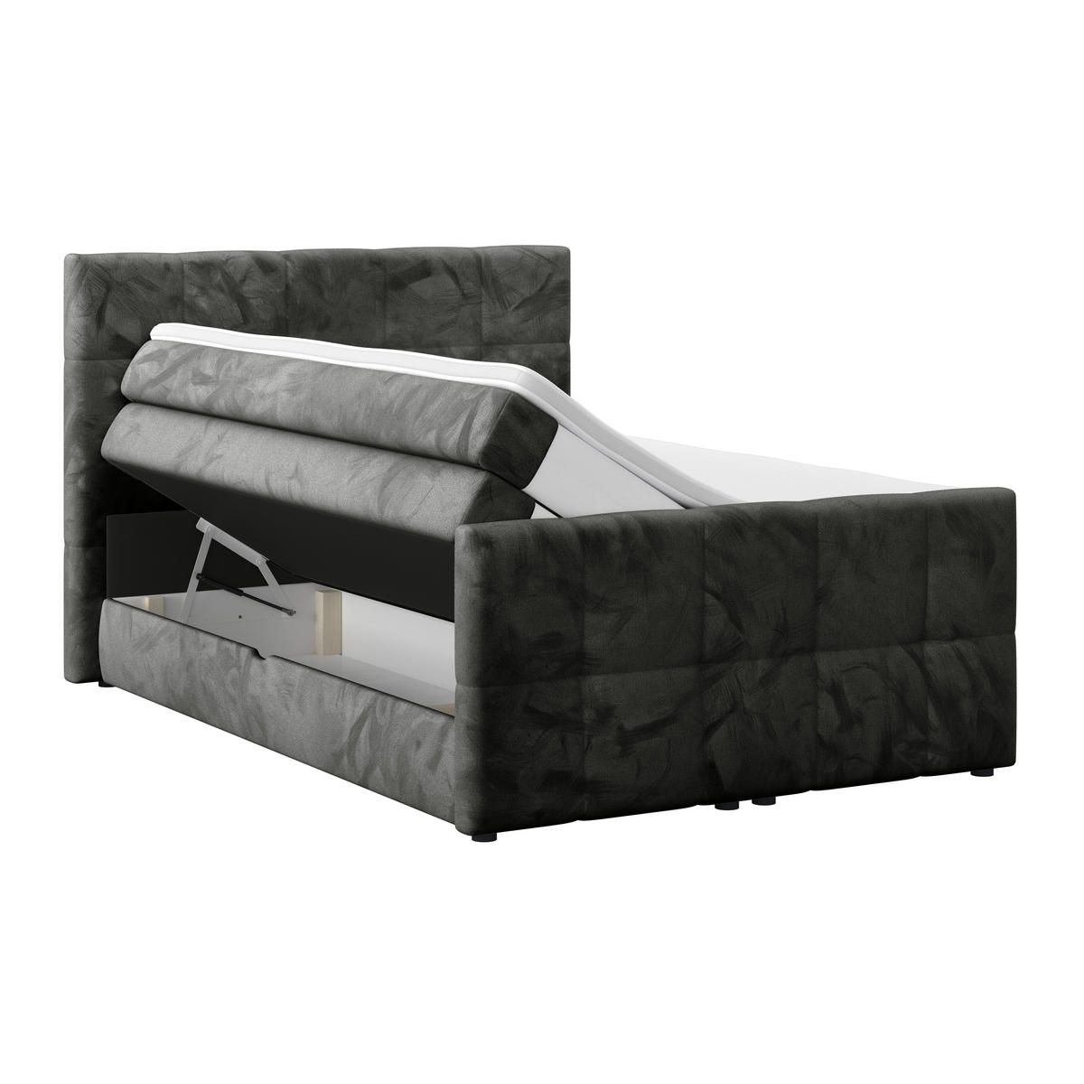 BOXSPRINGBETT 140/200 cm,  in Anthrazit, gepolstertes Kopfteil, Bettkasten, Topper, Matratzen, H3 + H3 = fest  - Anthrazit, KONVENTIONELL, Holz/Holzwerkstoff (140/200cm) - Luca Bessoni