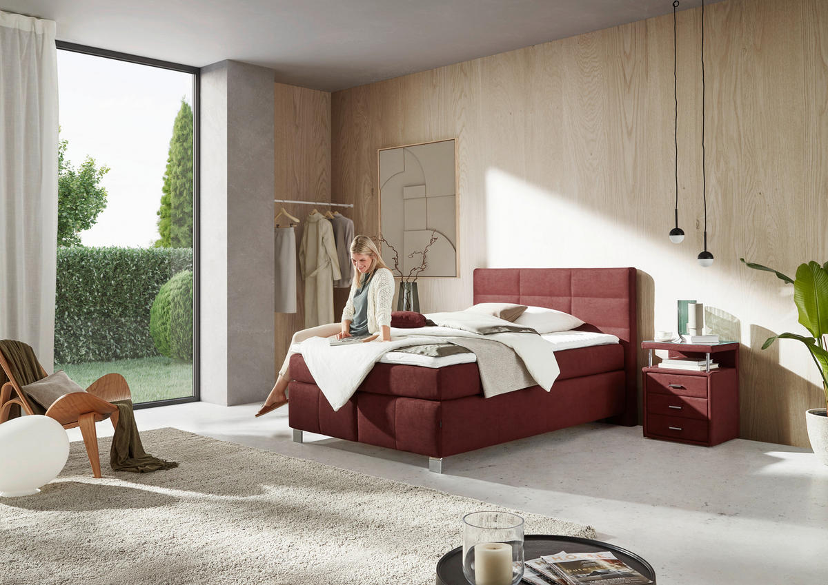 BOXSPRINGBETT 140/200 cm  in Rotbraun  - Rotbraun/Alufarben, KONVENTIONELL, Textil/Metall (140/200cm) - Dieter Knoll