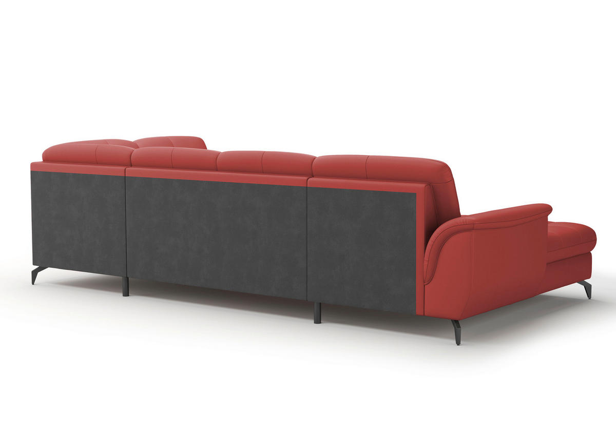 WOHNLANDSCHAFT in Vliesstoff Kombination Echtleder/Stoff Rot  - Rot/Schwarz, Modern, Leder/Textil (164/319/212cm) - Sit & More