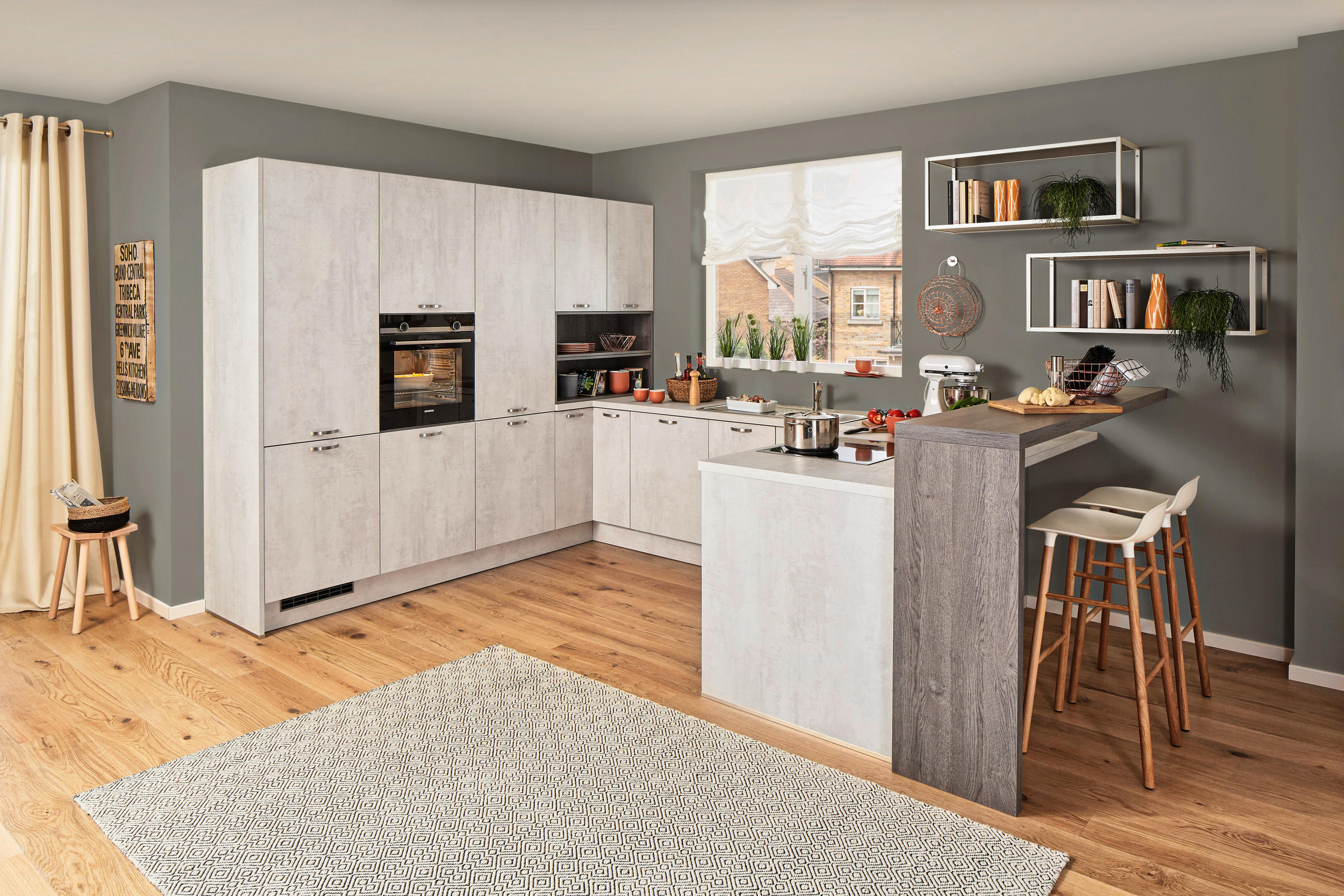 EINBAUKÜCHE COMET  - Grau, Design, Holzwerkstoff - Moderano