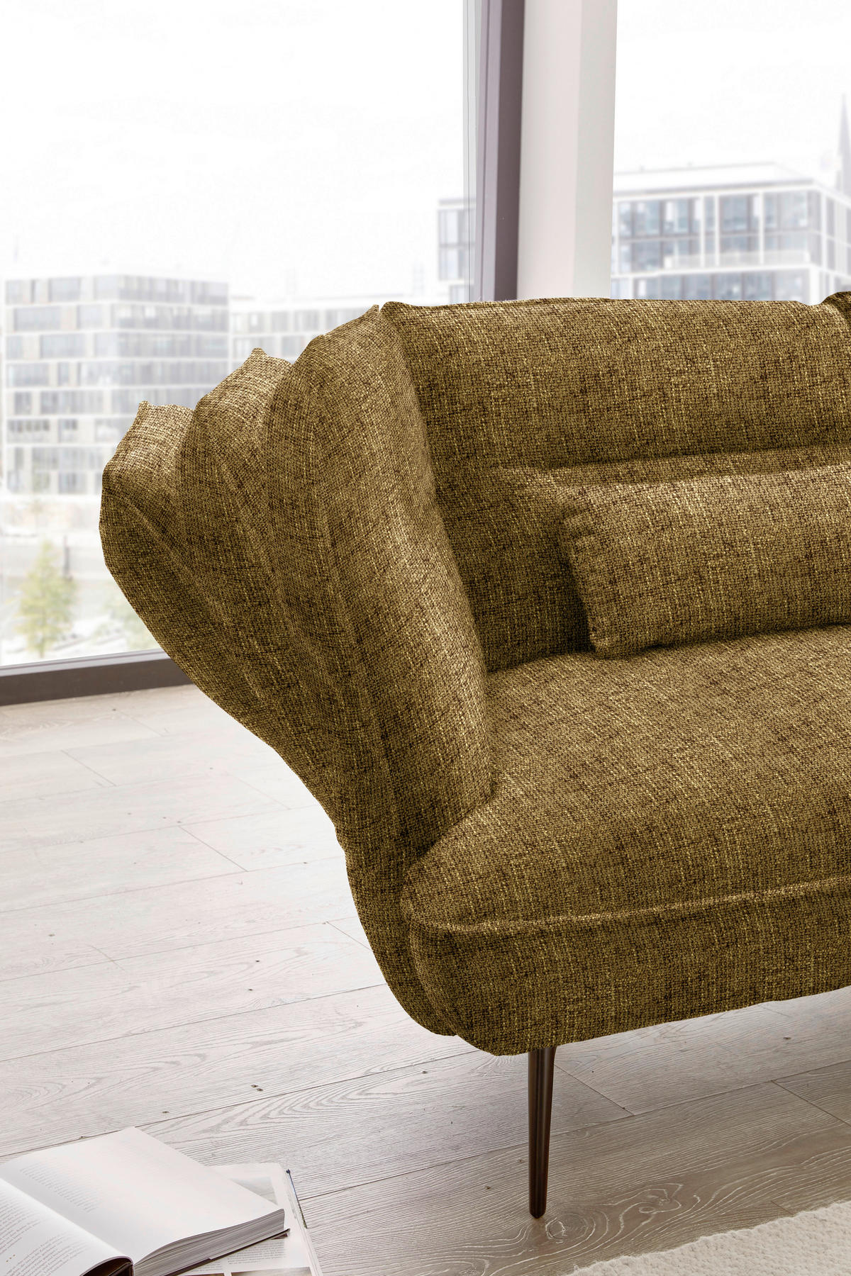 ECKSOFA in Flachgewebe Gelb, Grün  339/153 cm  - Gelb/Schwarz, Design, Textil/Metall (339/153cm) - Moderano