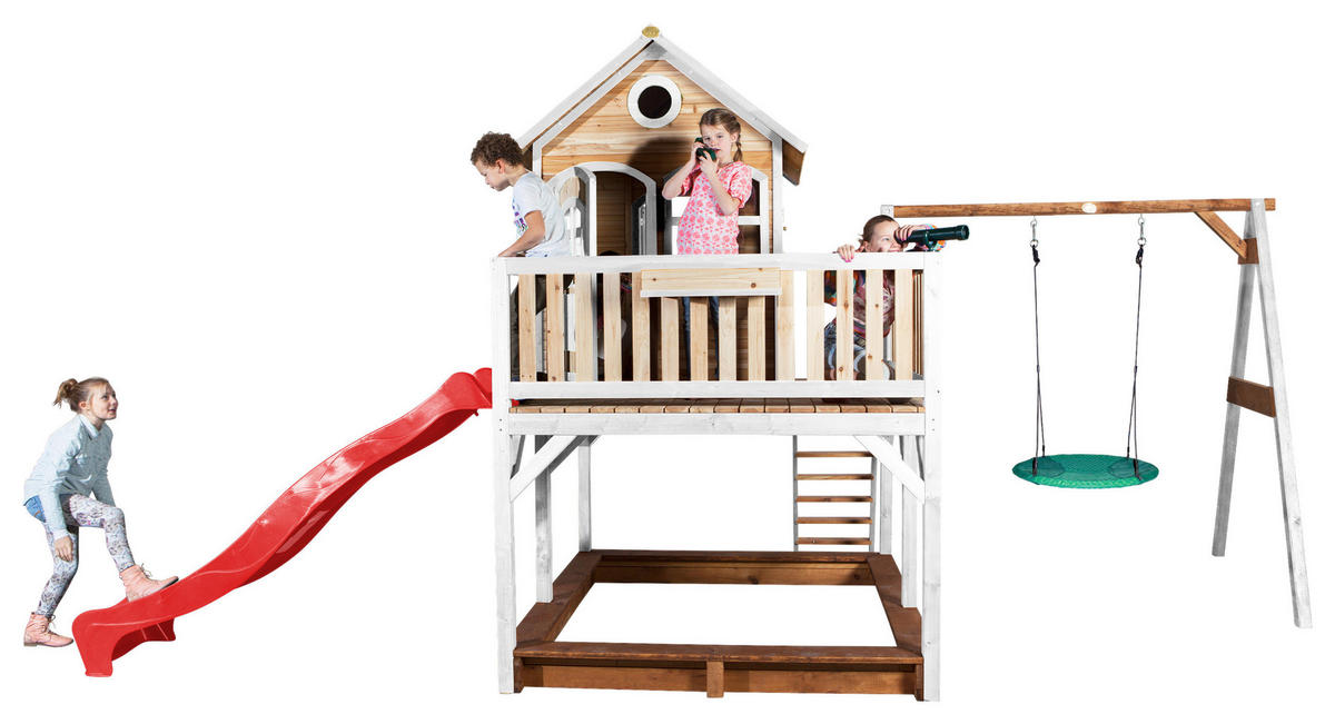 SPIELTURM 613/291/277 cm  - Rot/Braun, KONVENTIONELL, Holz (613/291/277cm) - Ambia Garden