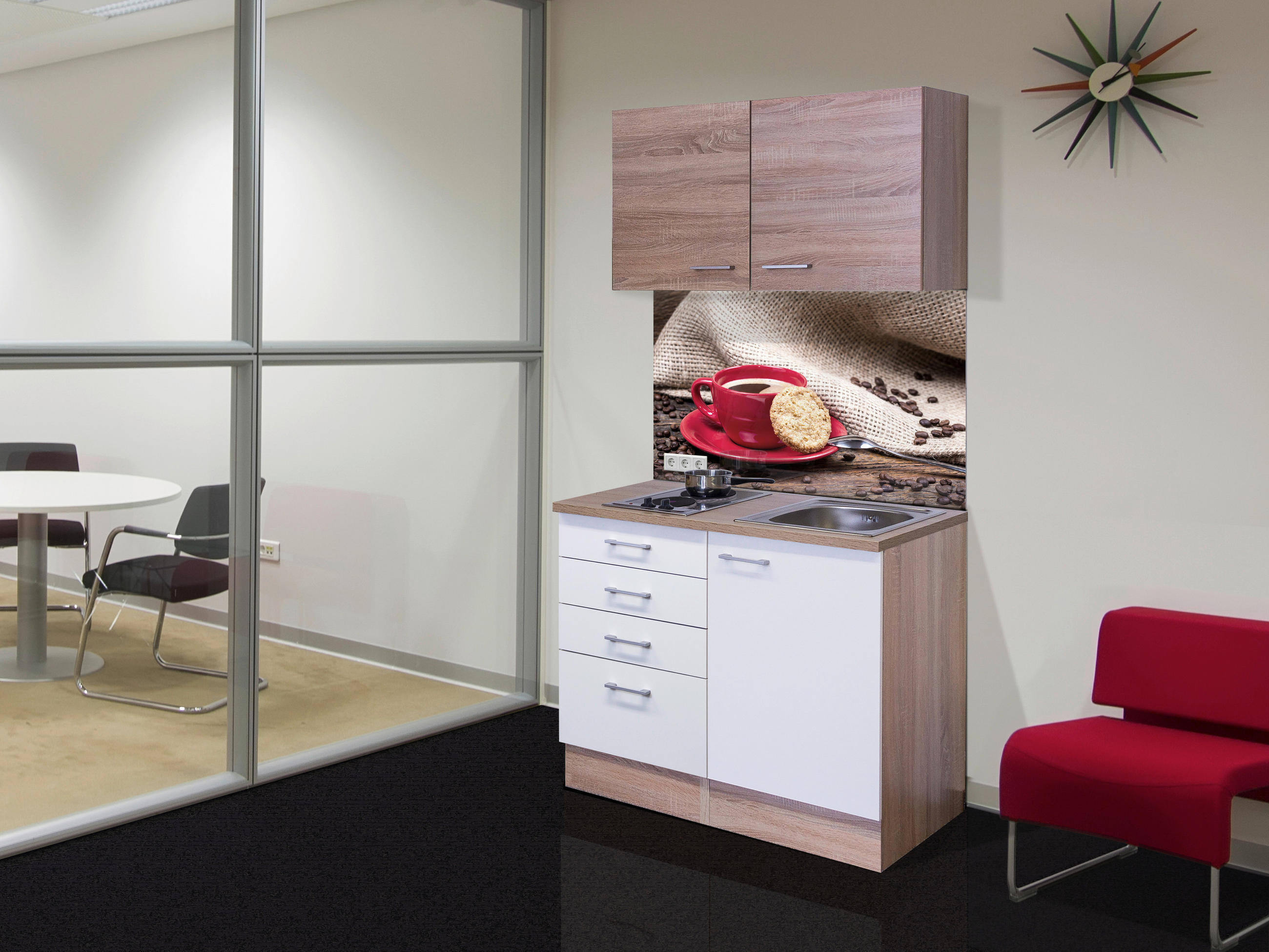 MINIKÜCHE 100 cm   in Weiß, Sonoma Eiche  - Alufarben/Weiß, MODERN, Holzwerkstoff/Kunststoff (100cm) - FlexWell