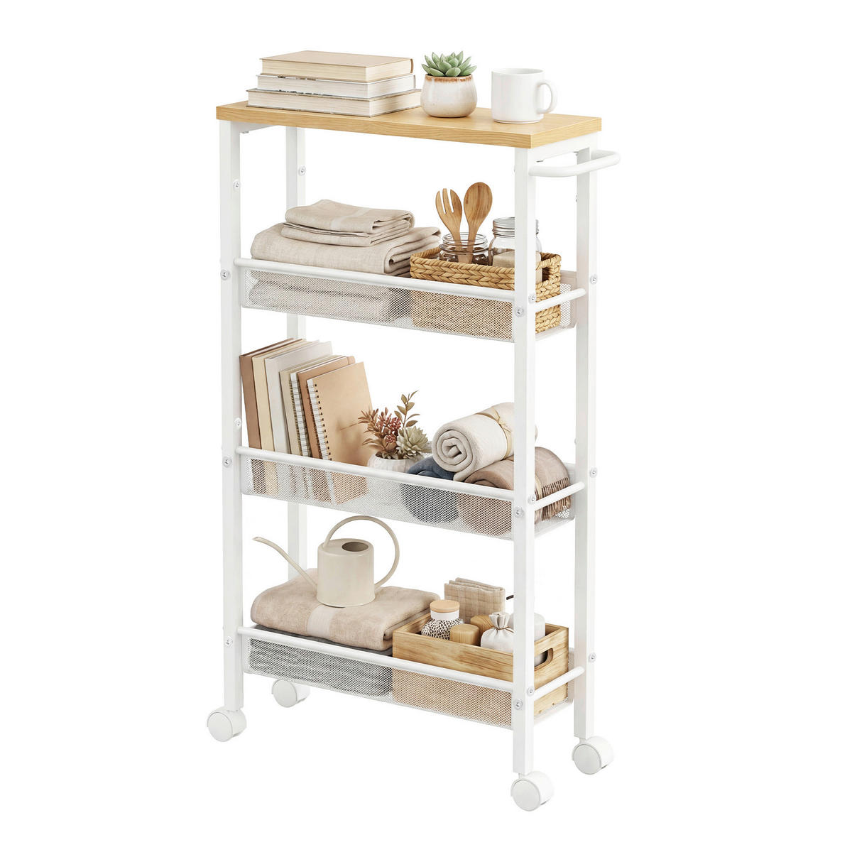 SERVIERWAGEN in Weiß, Eichefarben  - Eichefarben/Weiß, Basics, Holzwerkstoff/Kunststoff (45,4/77/13cm)