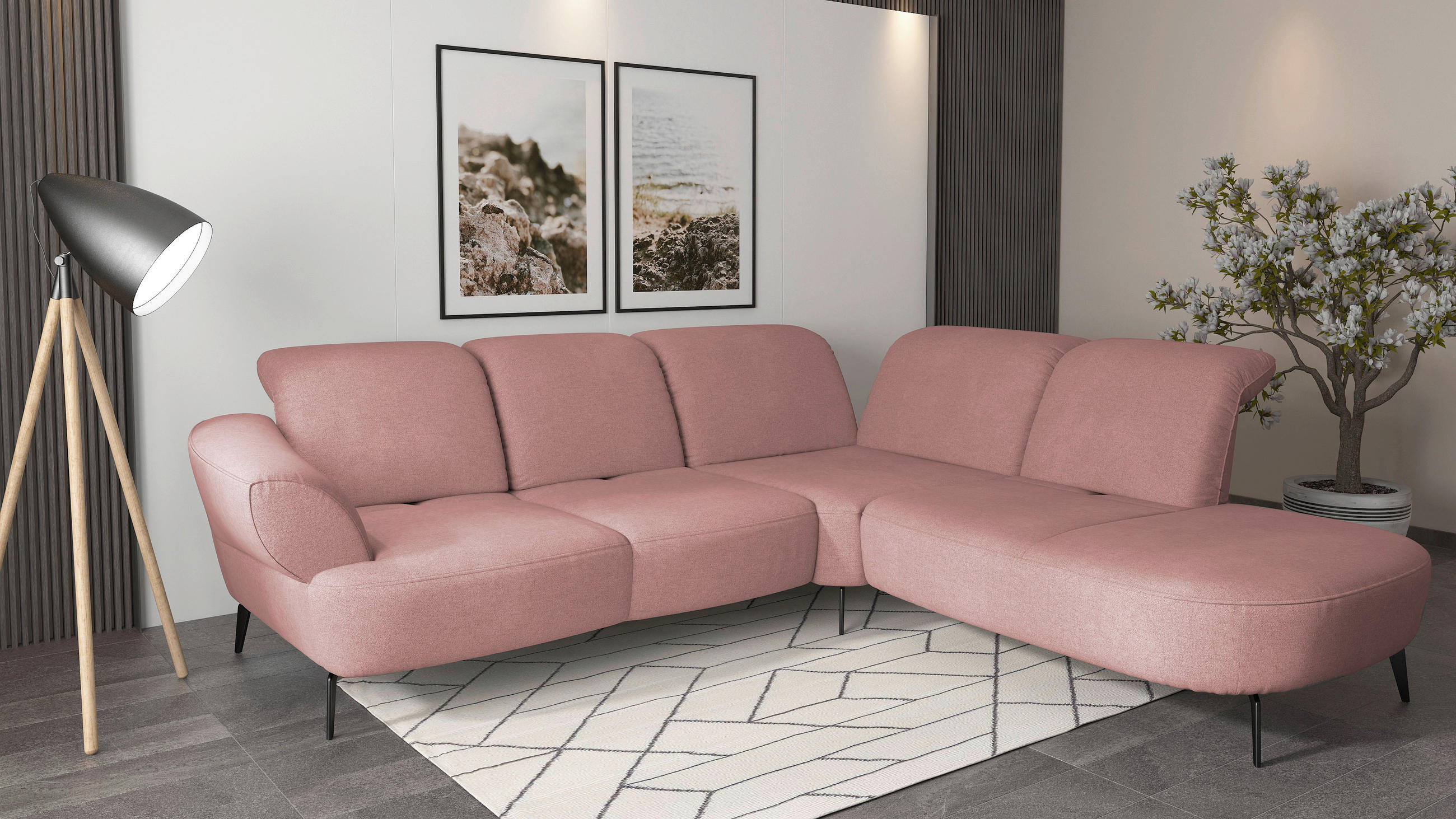 ECKSOFA in Mikrofaser Altrosa  - Schwarz/Altrosa, Modern, Textil/Metall (302/270cm) - Sit & More