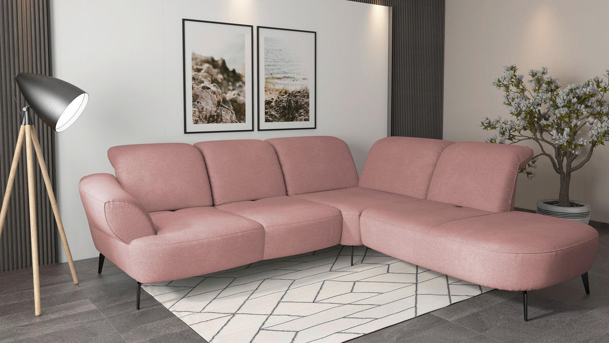 ECKSOFA in Mikrofaser Altrosa  302/270 cm  - Schwarz/Altrosa, MODERN, Textil/Metall (302/270cm) - Sit & More