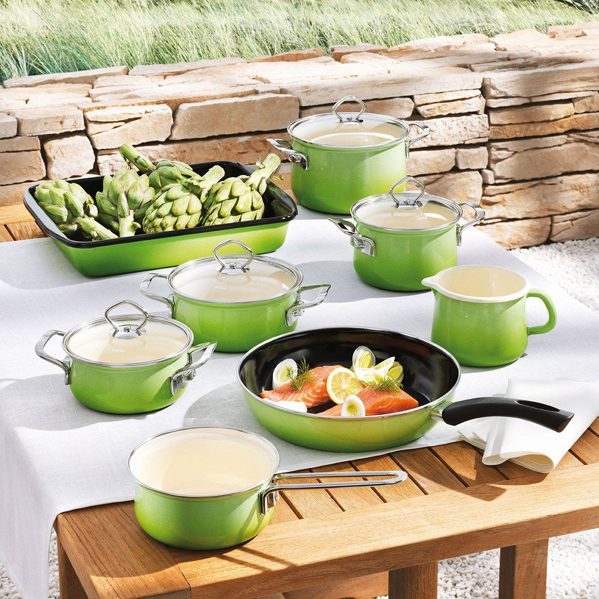 Kochtopfset Smaragd 7-teilig  - Grün, Basics, Glas/Metall (48,5/28,5/24cm) - Riess