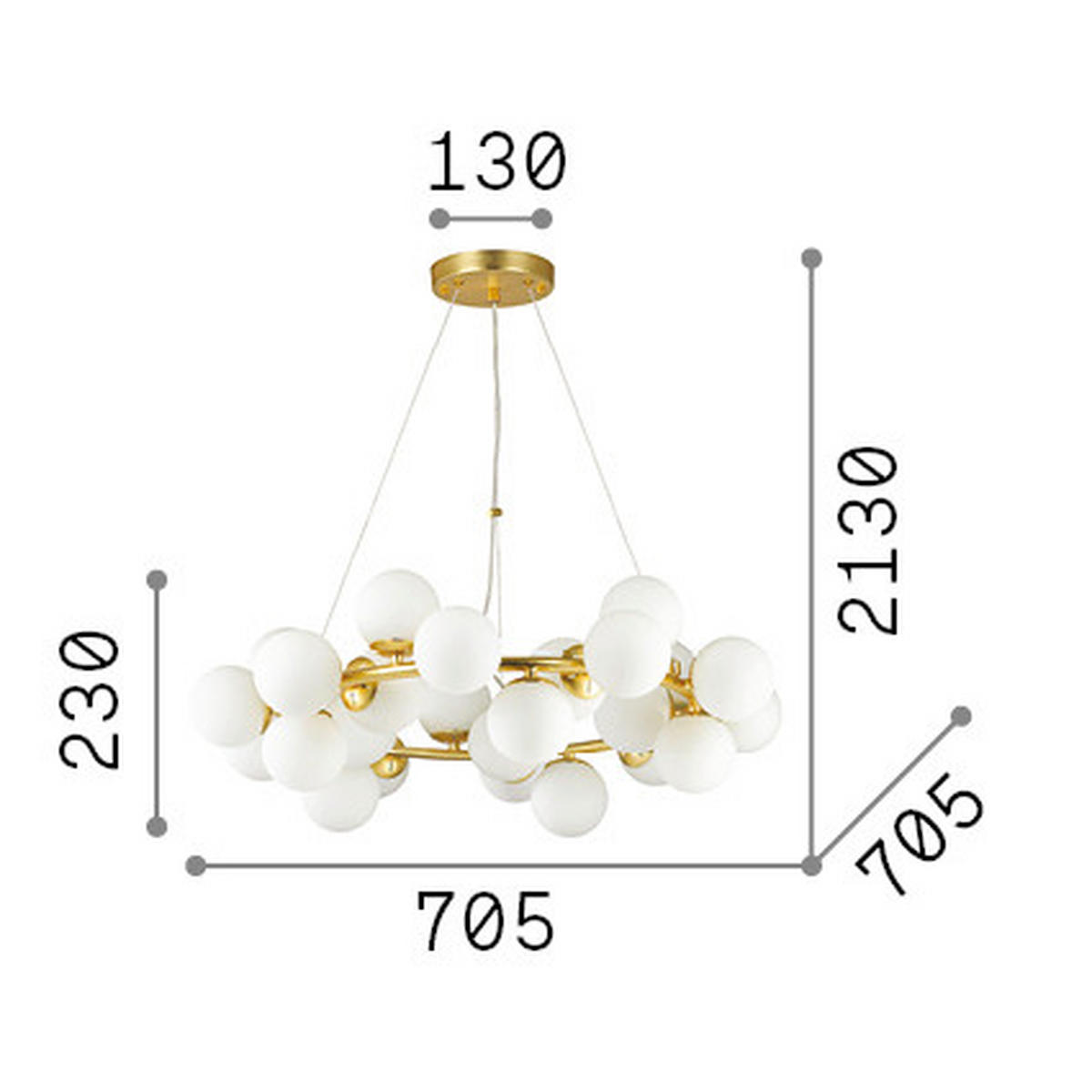 HÄNGELEUCHTE 70,5/48-21,3 cm  - Messingfarben/Weiß, KONVENTIONELL, Glas/Metall (70,5/48-21,3cm) - Ideal Lux