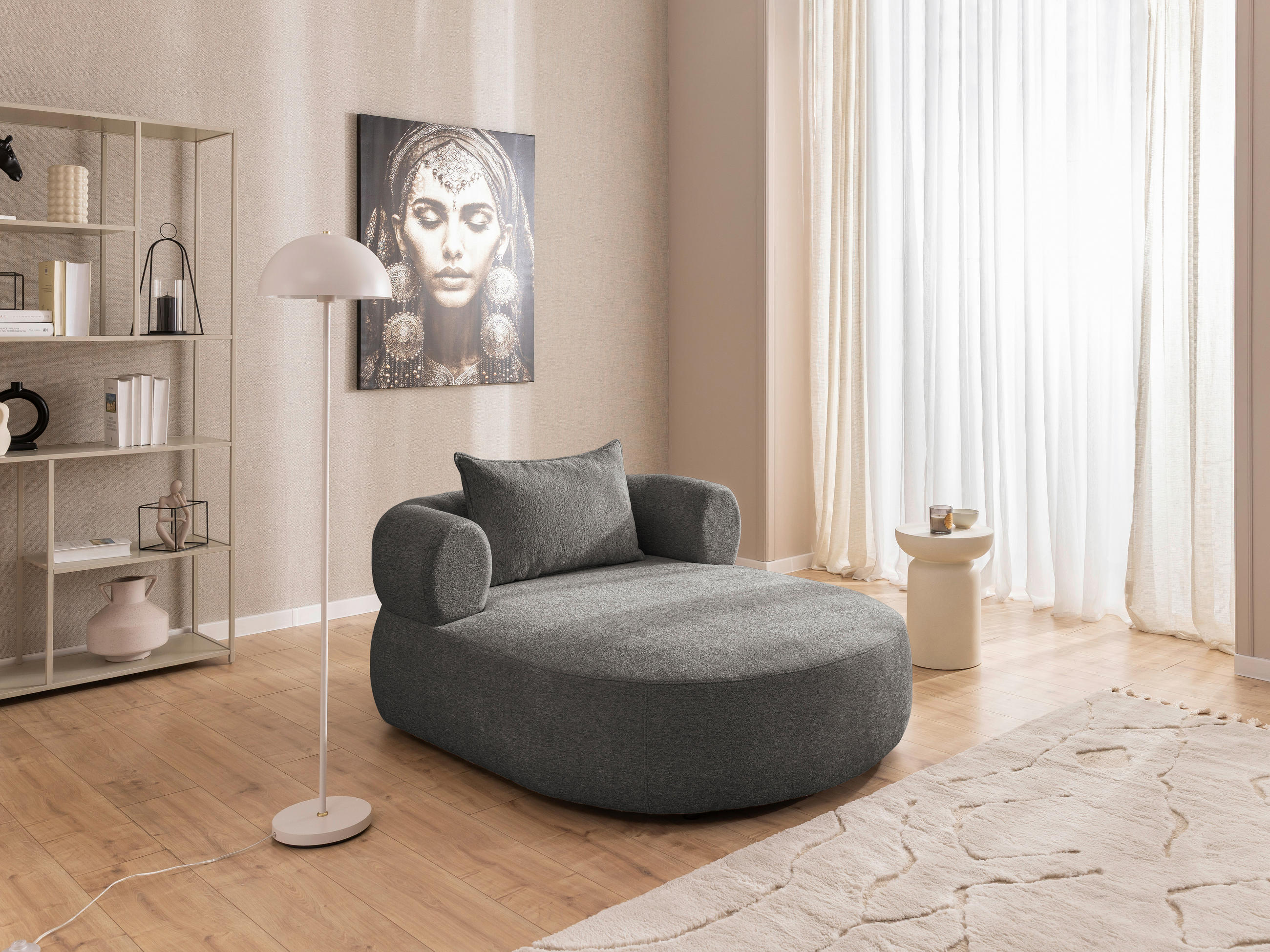 XXL-SESSEL in Chenille Anthrazit - Anthrazit/Schwarz, Design, Kunststoff/Textil (122/76/156cm) - Livetastic