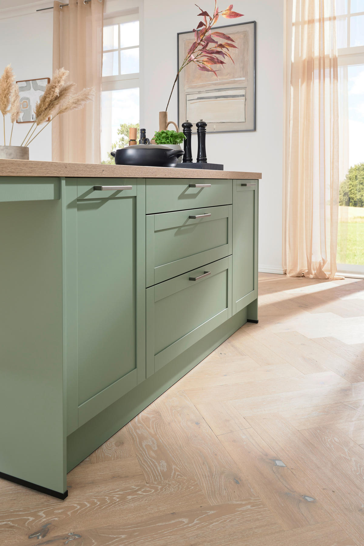 EINBAUKÜCHE   - Eukalyptusholzfarben/Grün, Design, Holzwerkstoff - Novel