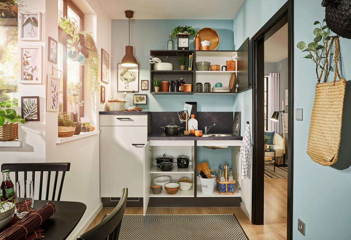 KÜCHENBLOCK 180 cm   in Graphitfarben, Hellgrau  - Dunkelgrau/Hellgrau, Design, Holzwerkstoff/Metall (180cm) - Pino