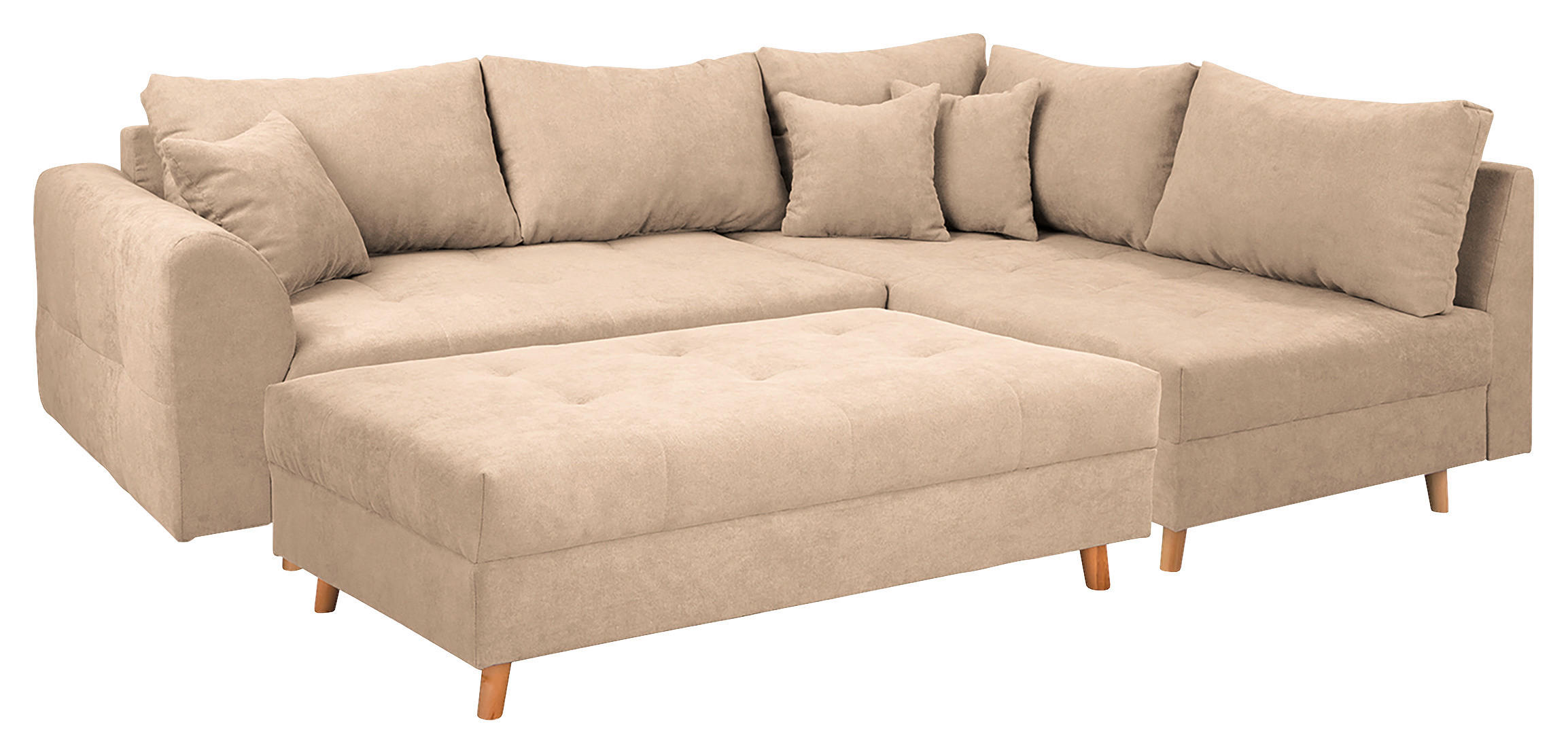 ECKSOFA inkl. Hocker Mikrofaser Creme  - Creme/Naturfarben, Design, Holz/Textil (161/231cm) - P & B