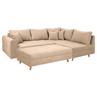 ECKSOFA inkl. Hocker Ariella Creme Mikrofaser Rückenkissen, Hocker  - Creme/Naturfarben, Design, Holz/Textil (161/231cm) - P & B