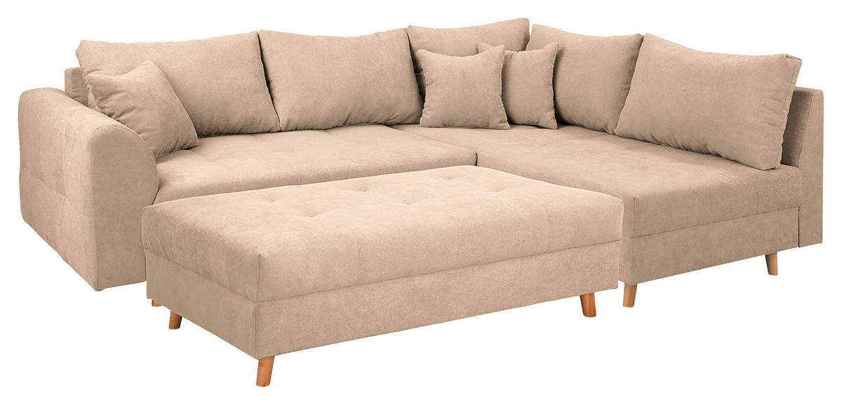 ECKSOFA inkl. Hocker Ariella Creme Mikrofaser  - Creme/Naturfarben, Design, Holz/Textil (161/231cm) - Livetastic