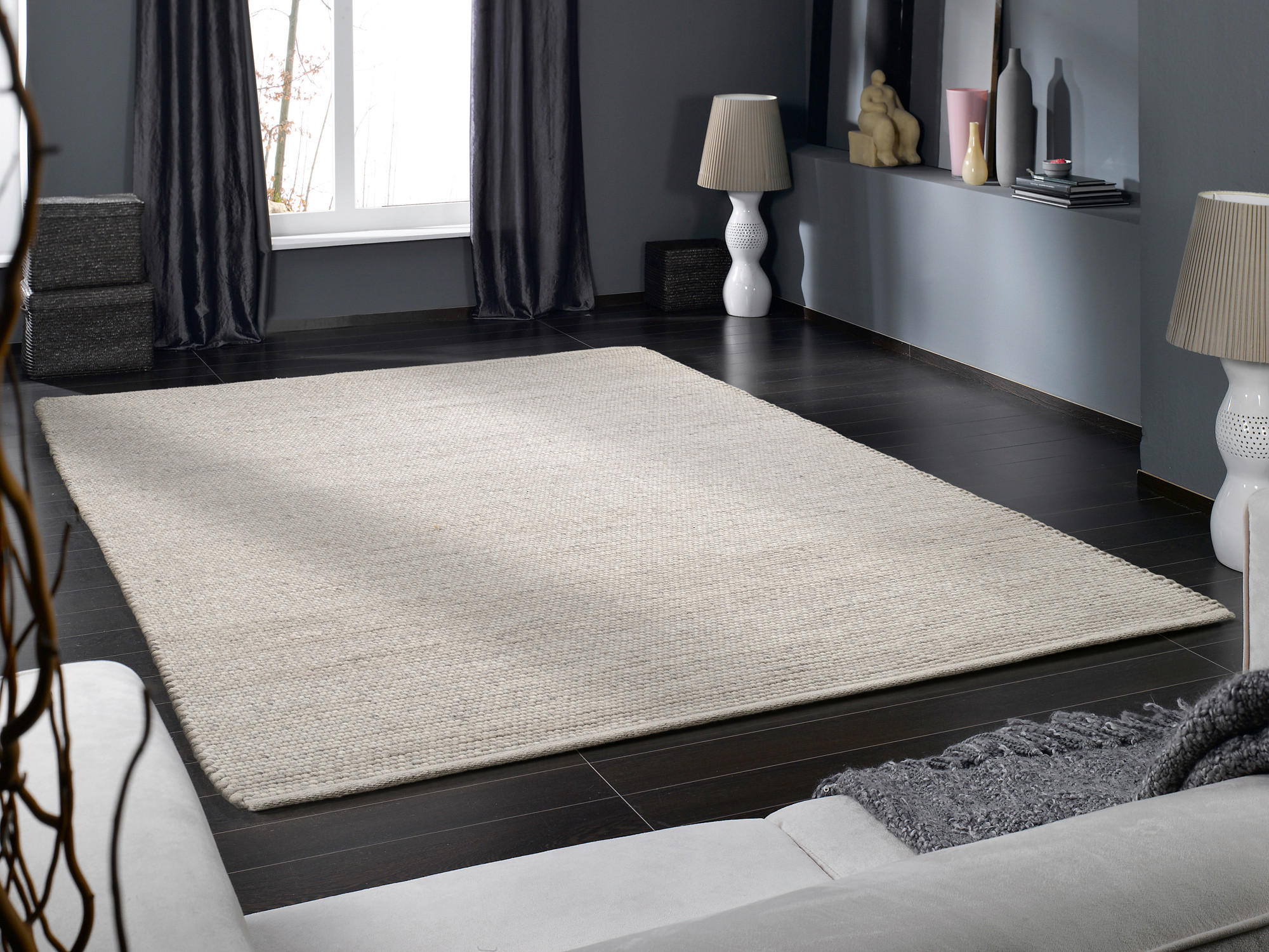 HANDWEBTEPPICH 200/200 cm Helsinki Silberfarben  - Silberfarben, Basics, Textil (200/200cm) - Linea Natura