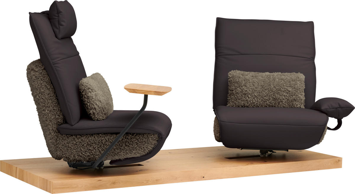 2-SITZER-SOFA  in Hochflor Echtleder Dunkelbraun  - Dunkelbraun/Schwarz, Design, Leder/Holz (240/65/104cm) - Koinor