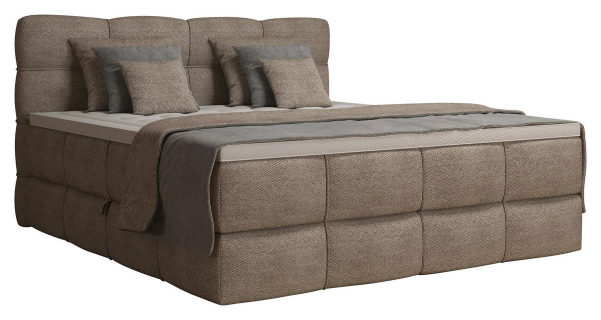 BOXSPRINGBETT 160/200 cm,  in Sandfarben, gepolstertes Kopfteil, Bettkasten, Topper, Matratzen, H3 + H3 = fest  - Sandfarben/Schwarz, Design, Kunststoff/Textil (160/200cm) - Chameo