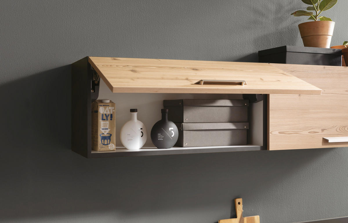 EINBAUKÜCHE   - Fichtefarben/Schwarz, Design, Holzwerkstoff - Novel