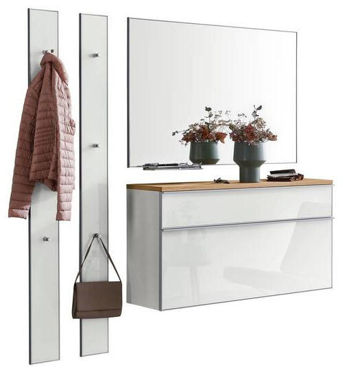 GARDEROBE 5-teilig in 180/195/31 cm - Weiß, Design, Glas/Holz (180/195/31cm)