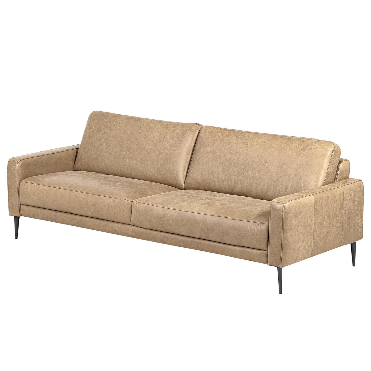 3,5-SITZER SPRING in Lederlook Echtleder Beige  - Beige/Schwarzchrom, Design, Leder/Textil (207/85/92cm) - Livetastic
