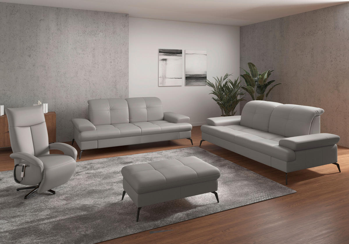 3-SITZER-SOFA in Leder Hellgrau  - Hellgrau/Schwarz, KONVENTIONELL, Leder/Metall (212/90/122cm) - Sit & More