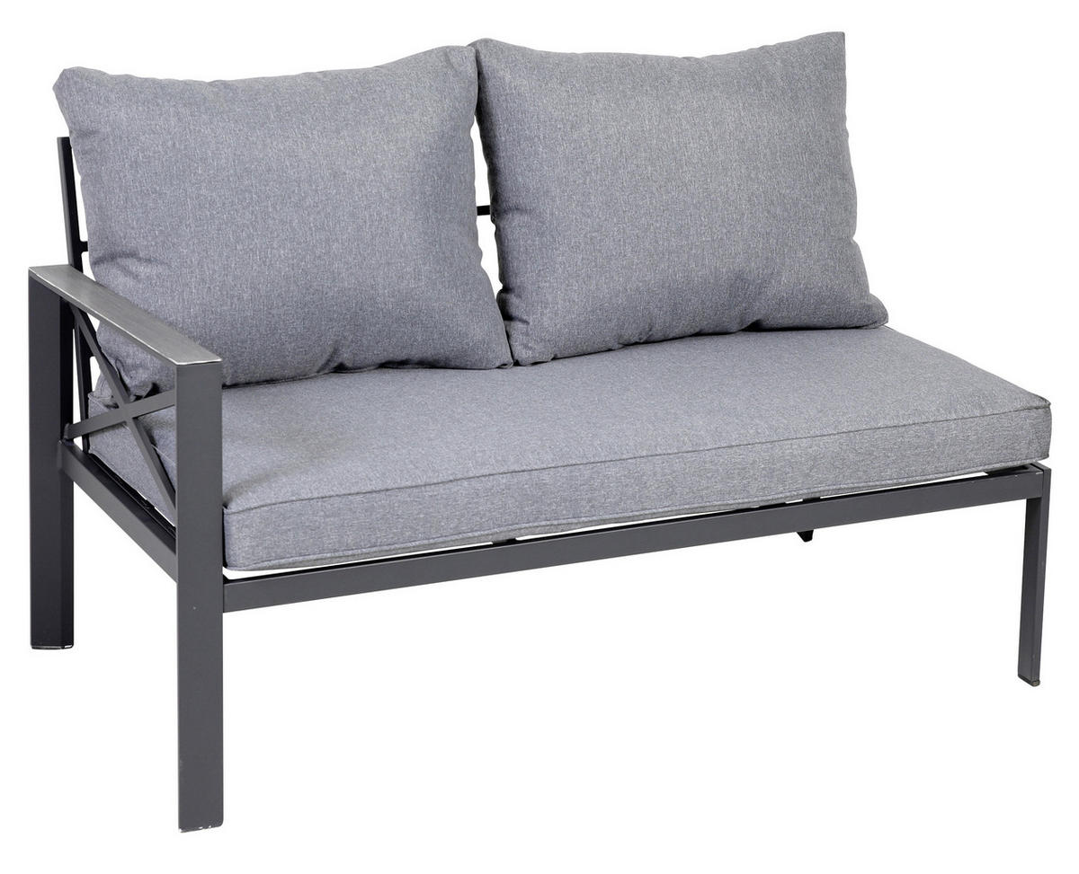 LOUNGEGARNITUR 4-teilig   131,5/77/72 cm Aluminium  - Anthrazit, Basics, Glas/Textil (131,5/77/72cm) - Gardenson