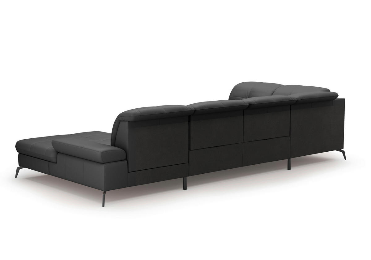 WOHNLANDSCHAFT in Vliesstoff Kombination Echtleder/Stoff Schwarz  - Schwarz, Konventionell, Leder/Textil (231/357/185cm) - Sit & More