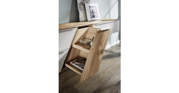 HÄNGESIDEBOARD Asteiche massiv Schlammfarben, Eichefarben - Schlammfarben/Edelstahlfarben, Design, Glas/Holz (295/58,2/47,1cm) - Valnatura