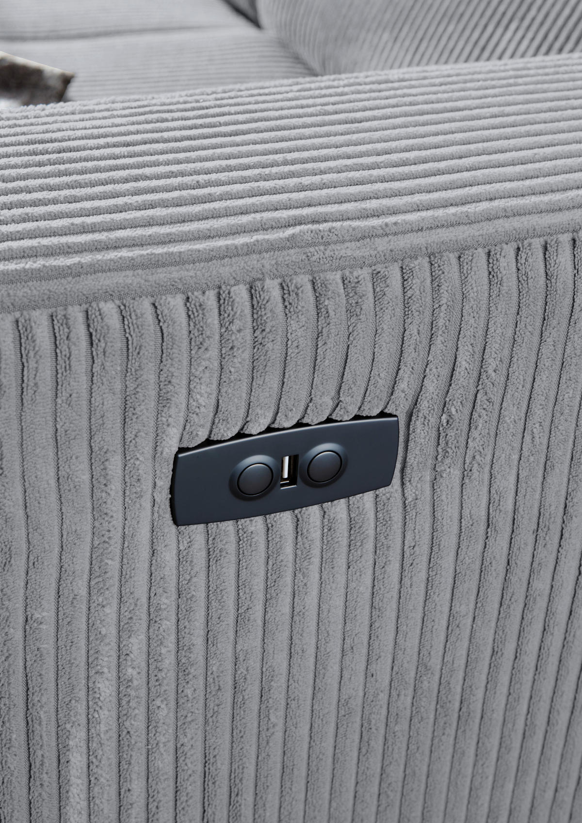 ECKSOFA Hellgrau Cord Rücken echt, Kopfteilverstellung, Sitzvorzug  - Hellgrau/Schwarz, KONVENTIONELL, Textil/Metall (170/257cm) - Carryhome