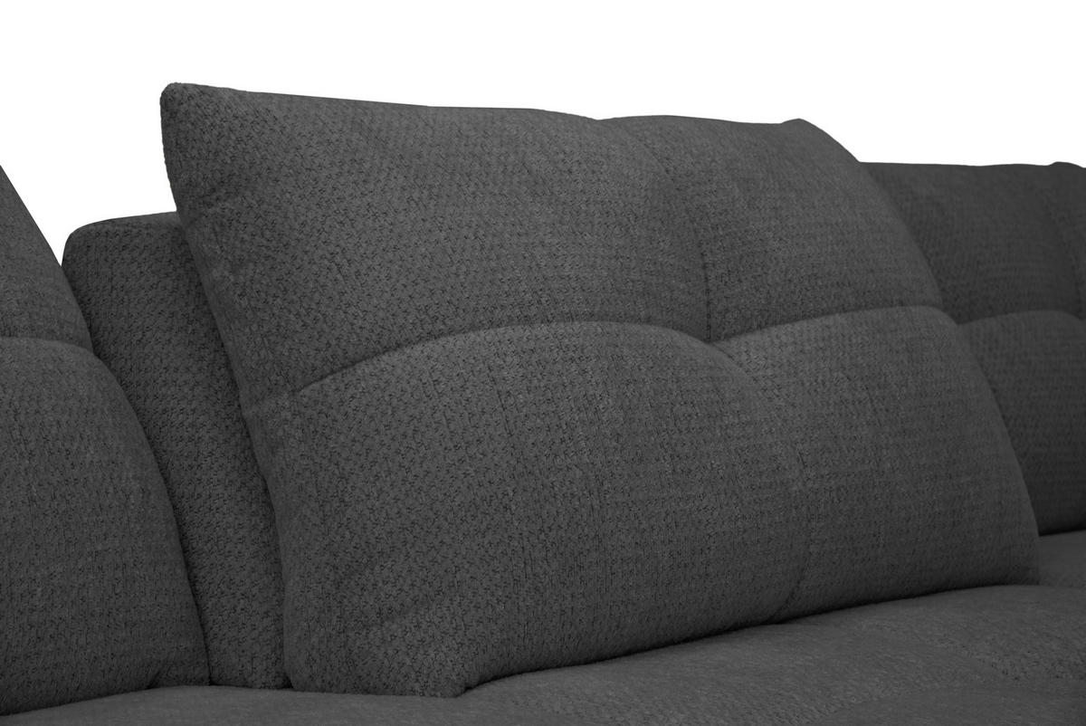 ECKSOFA Anthrazit Chenille Armlehnenkissen, Rücken echt, Sitztiefenverstellung  - Anthrazit/Schwarz, KONVENTIONELL, Textil/Metall (313/215cm) - Hom`in