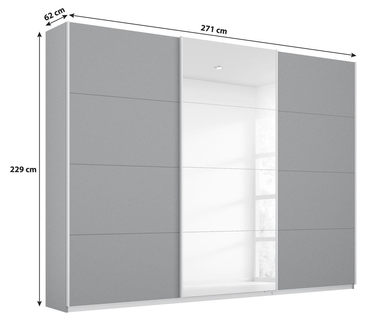 SCHWEBETÜRENSCHRANK 271/229/62 cm 3-türig Grau  - Alufarben/Grau, MODERN, Holzwerkstoff/Metall (271/229/62cm) - Luca Bessoni