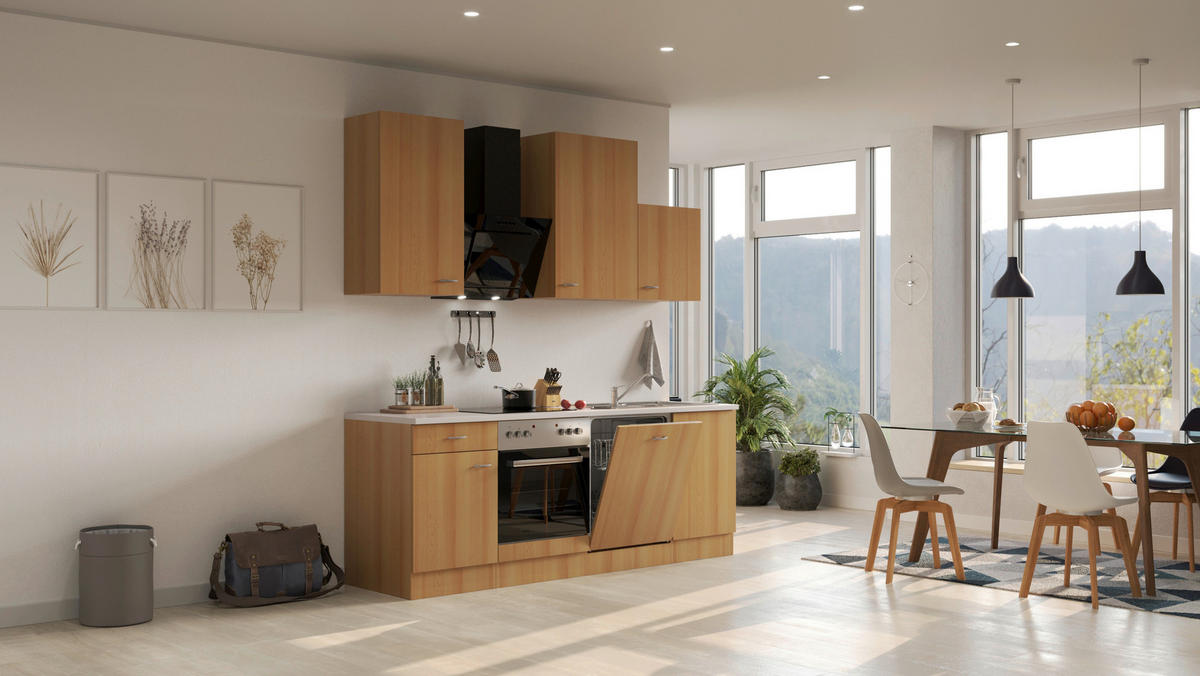 KÜCHENBLOCK 220 cm   in Buchefarben  - Edelstahlfarben/Beige, MODERN, Holzwerkstoff/Kunststoff (220cm) - FlexWell