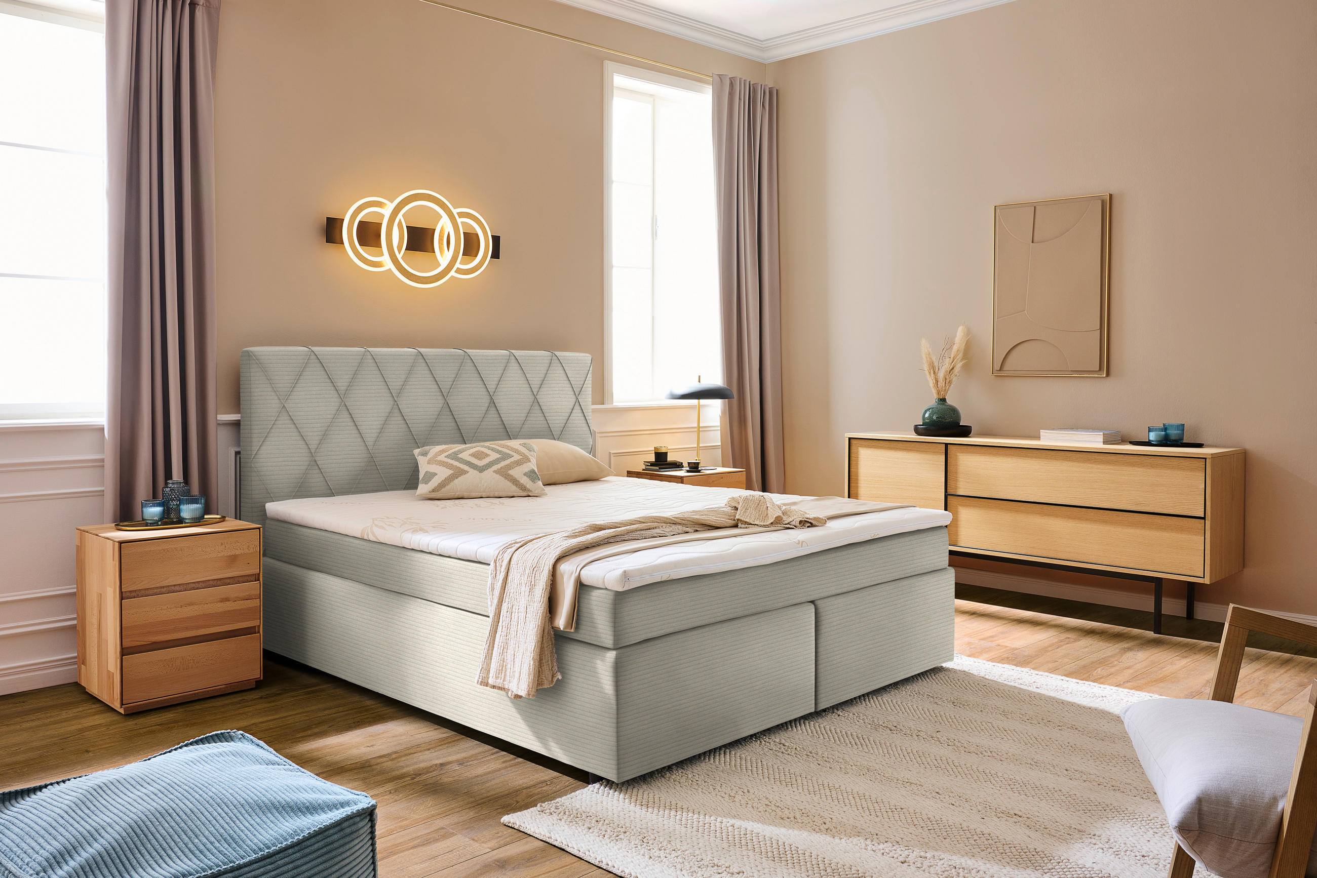 BOXSPRINGBETT 180/200 cm  in Creme  - Creme/Schwarz, Design, Kunststoff/Textil (180/200cm) - Xora