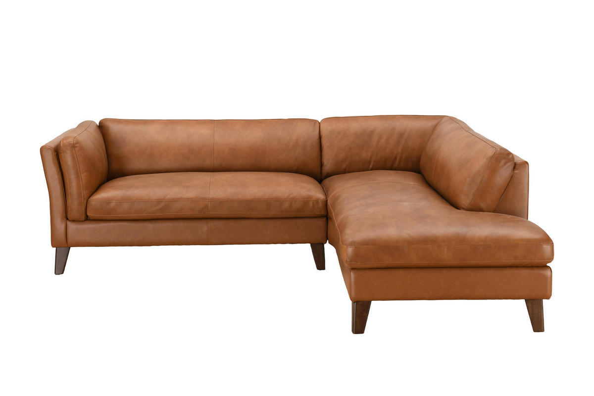 ECKSOFA SERA Cognac Echtleder Lederlook  - Cognac/Dunkelbraun, Design, Leder/Holz (235/194cm) - Livetastic