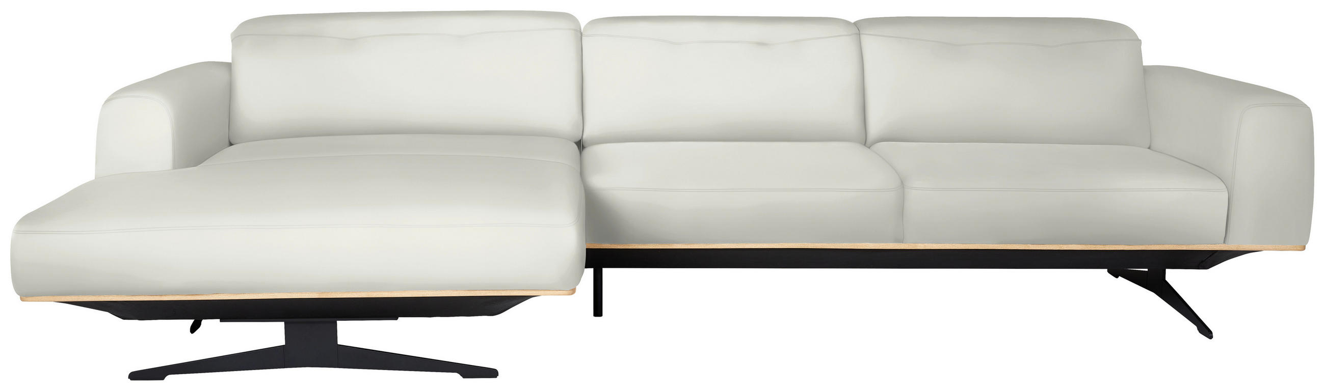 ECKSOFA in Echtleder Weiß  163/305 cm  - Eichefarben/Schwarz, Design, Leder/Holz (163/305cm) - Novel