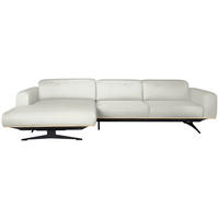 ECKSOFA in Echtleder Weiß  163/305 cm  - Eichefarben/Schwarz, Design, Leder/Holz (163/305cm) - Novel
