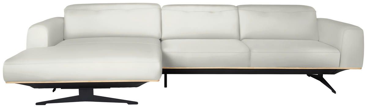 ECKSOFA in Echtleder Weiß  163/305 cm  - Eichefarben/Schwarz, Design, Leder/Holz (163/305cm) - Novel